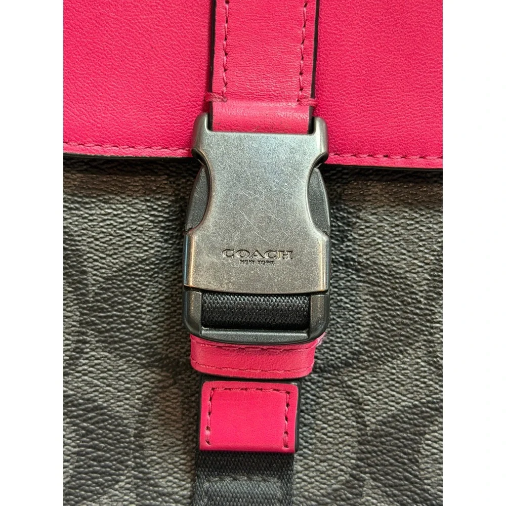 Coach Track Small Crossbody Bag Signature Canvas Charcoal Pink C2600